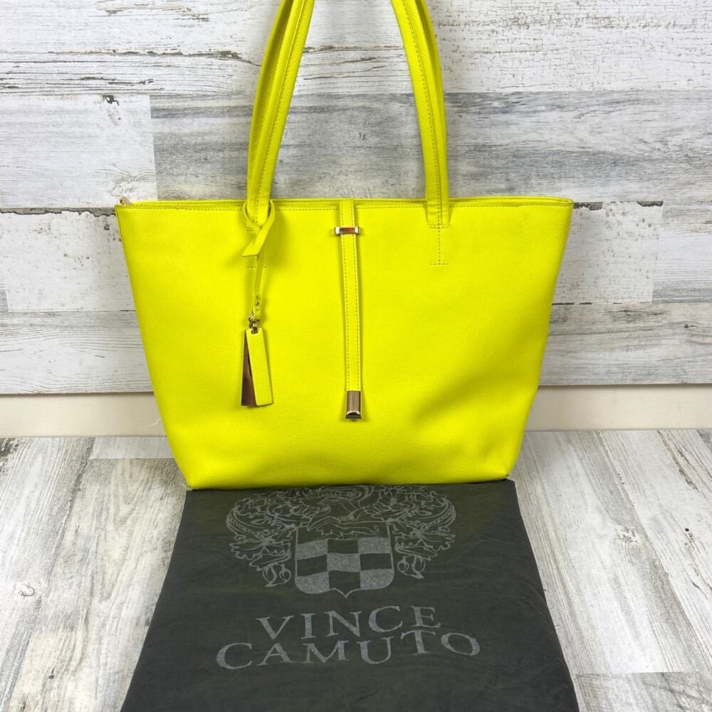 Vince Camuto Womens Lime Green Tote Bag Leather Handles Casual Retro Style NEW